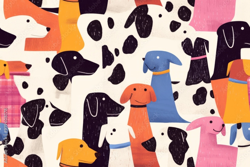 Cute abstract shapes of dogs, seamless pattern