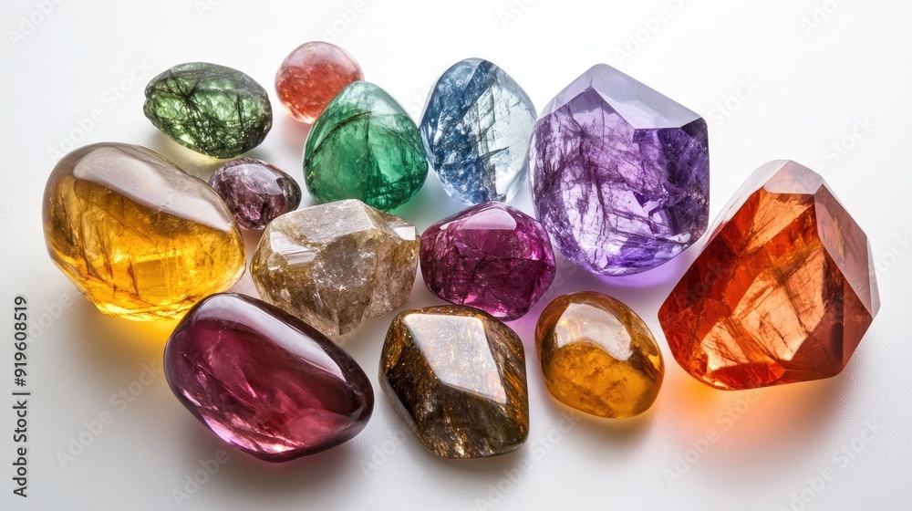 A set of polished gemstones in various shapes and sizes, their vibrant hues and clarity making them appear both precious and irresistibly alluring. A set of polished gemstones in various shapes and sizes, their vibrant hues and clarity making them appear both precious and irresistibly alluring.