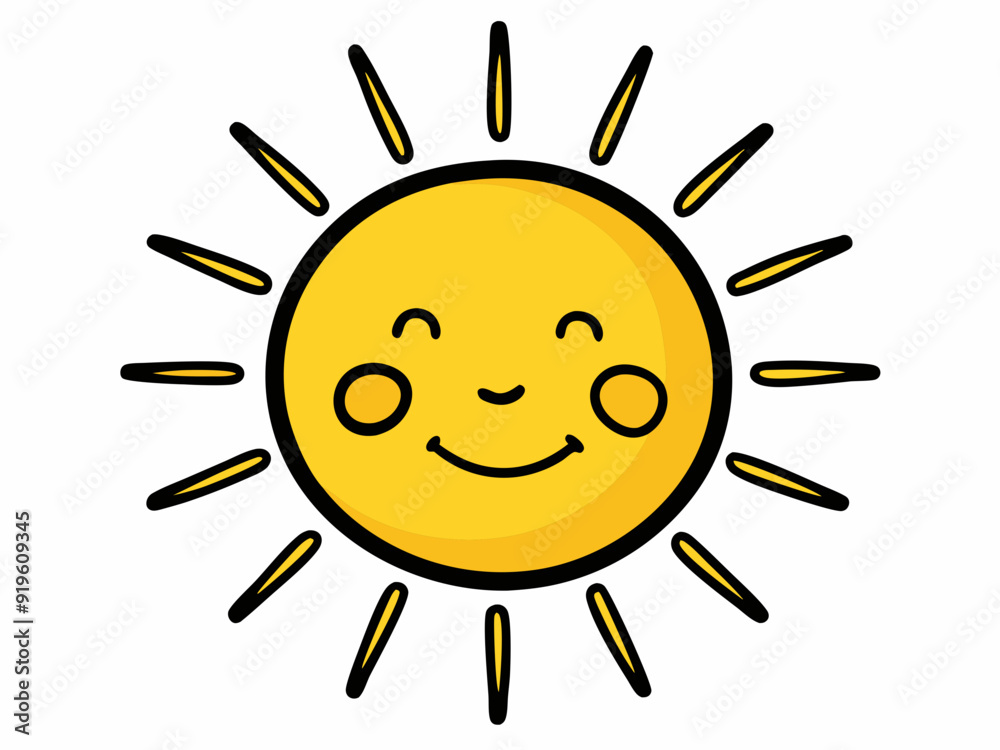 Cute sun. Hand drawn doodle yellow summer suns. Vector icons with sun rays isolated on white background
