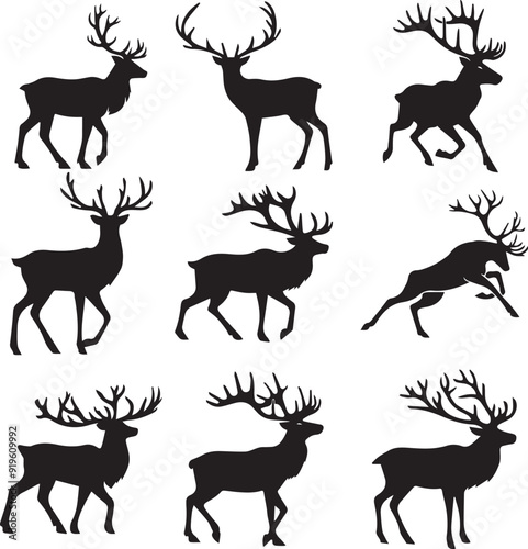 set of deer silhouette vector on a white background