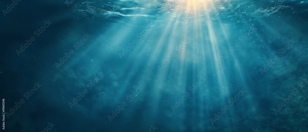 Fototapeta premium An underwater scene with sun rays penetrating the water and illuminating its surface