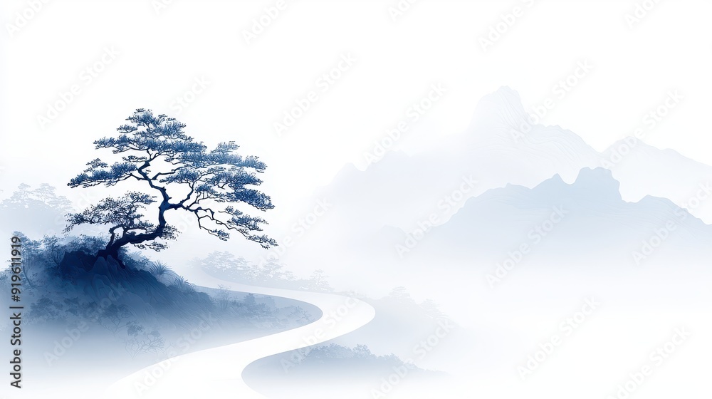 Misty Path Through Enchanted Forest, a serene depiction of a tranquil forest scene with soft, flowing ink strokes conveying a sense of mystery and calm solitude. Misty Path Through Enchanted Forest, a serene depiction of a tranquil forest scene with soft, flowing ink strokes conveying a sense of mystery and calm solitude.