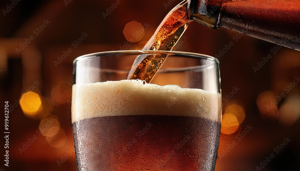 Refreshing Dark Beer Pouring into Glass Refreshing Dark Beer Pouring into Glass