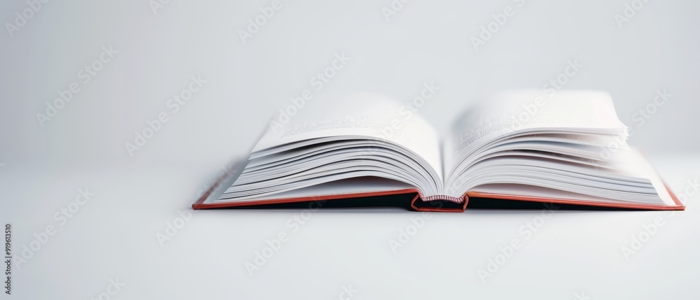 Obraz premium A book with a red line down its middle on a white surface, alongside a black line in the same position