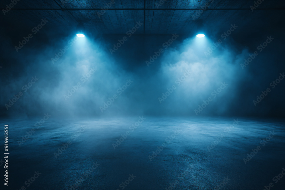 Blue Foggy Room With Two Spotlights. Blue Foggy Room With Two Spotlights.