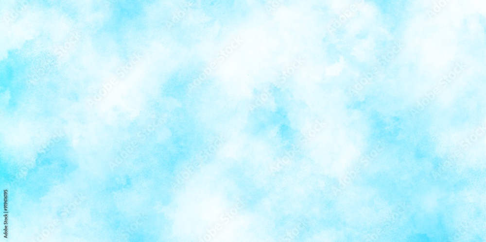 Fototapeta premium watercolor picture painting illustration with clouds and stains, Classic hand painted Blue watercolor background, White and blue frozen ice surface color blurry and defocused Cloudy Blue Sky.