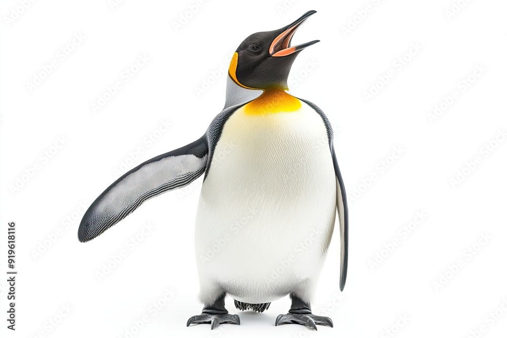 Fototapeta premium Penguin waddling and calling isolated on a white background