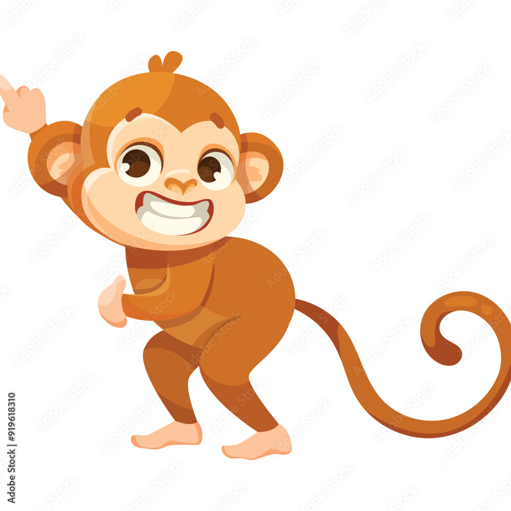 Fototapeta premium Cute Playful Monkey Character with Long Tail Smile Vector Illustration