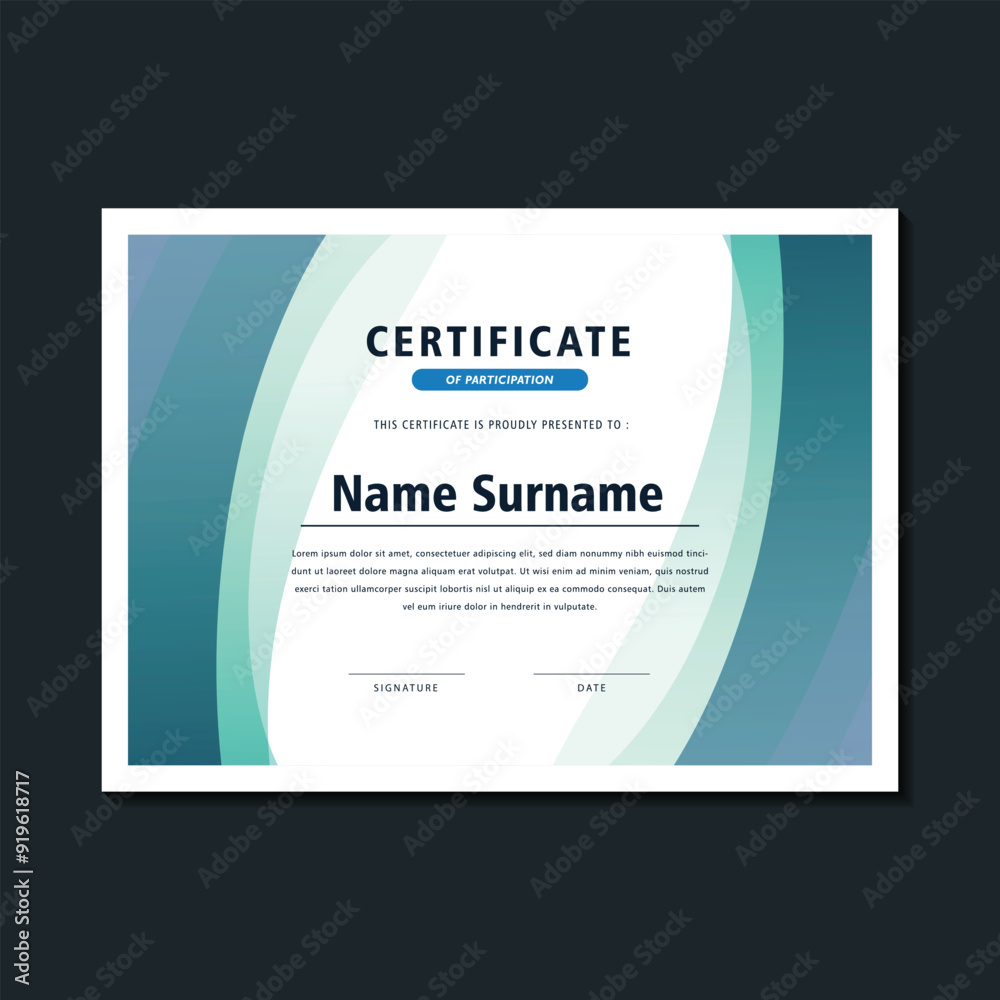blue abstract wave style business certificate blue abstract wave style business certificate