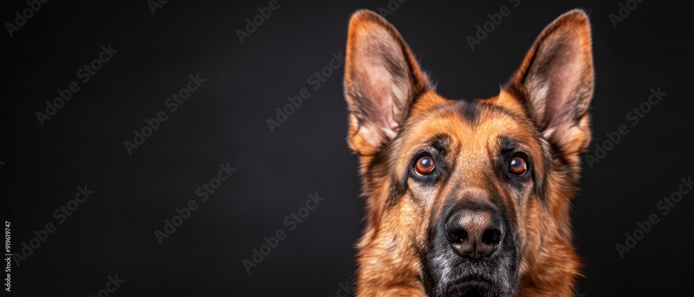 Fototapeta premium A tight shot of a dog's expressive face gazing into the camera with deep intensity