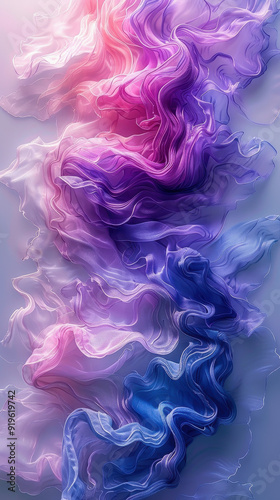 An abstract composition featuring fabric-like textures in flowing pastel hues, creating a soft and ethereal visual effect