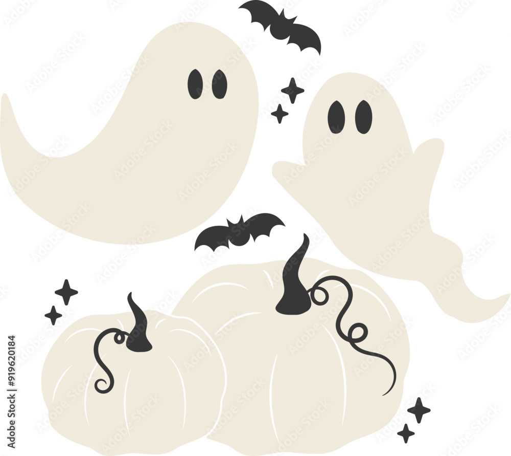 Naklejka premium Ghosts and Pumpkins 