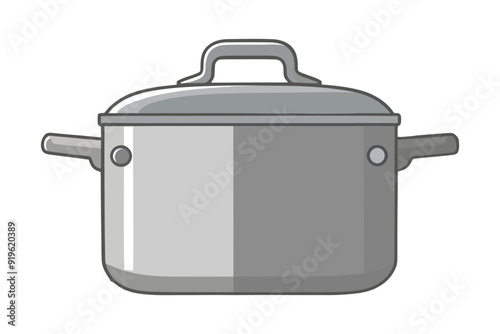 A flat vector Stainless Steel Cookware or cooking pot isolated on white background