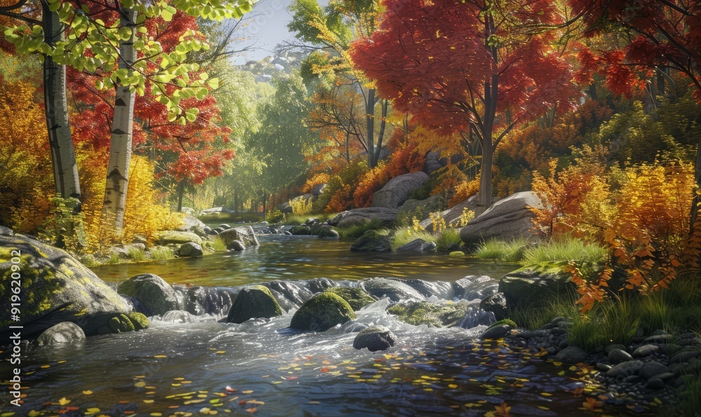 Peaceful autumn stream surrounded by colorful foliage, 11th October Peaceful autumn stream surrounded by colorful foliage, 11th October
