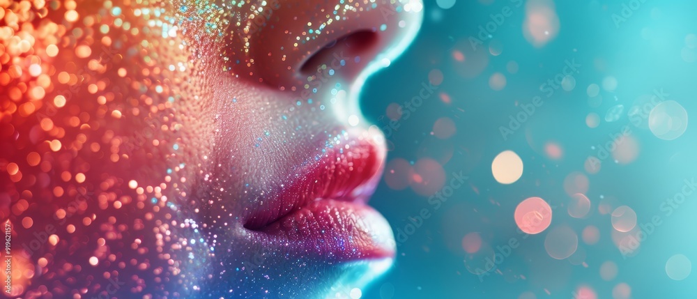 A tight shot of an individual's face with a hazy depiction of a woman's visage in the rearground A tight shot of an individual's face with a hazy depiction of a woman's visage in the rearground
