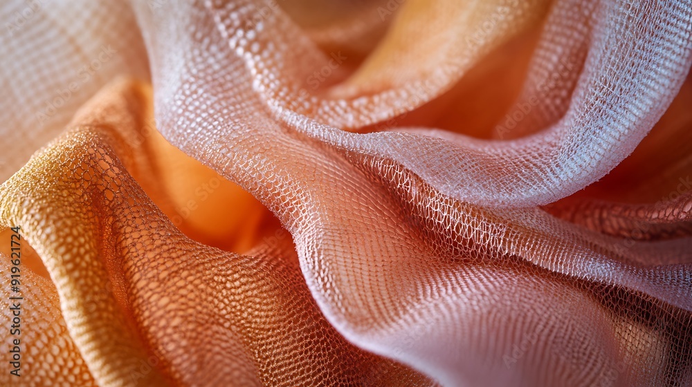 Close-up of Delicate Peach and White Netting Fabric Close-up of Delicate Peach and White Netting Fabric
