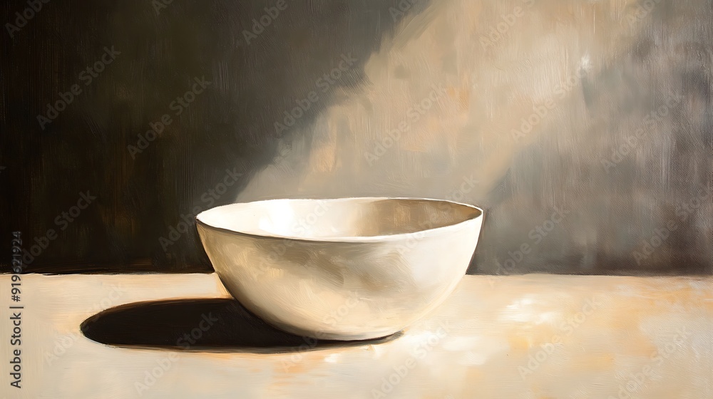A White Bowl on a Table with a Light Source Above A White Bowl on a Table with a Light Source Above