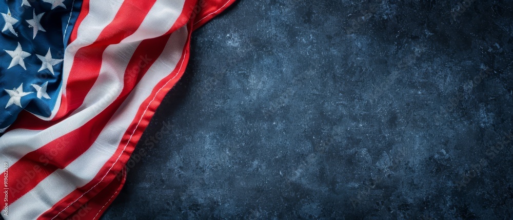 A detailed image of an American flag against a dark backdrop Ideal for text or design on t-shirts ..Detailed American flag on A detailed image of an American flag against a dark backdrop Ideal for text or design on t-shirts ..Detailed American flag on