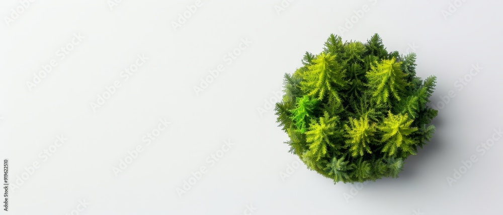 Top view of a green tree against a pure white background, with ample room for text inscription in the image's midsection Top view of a green tree against a pure white background, with ample room for text inscription in the image's midsection