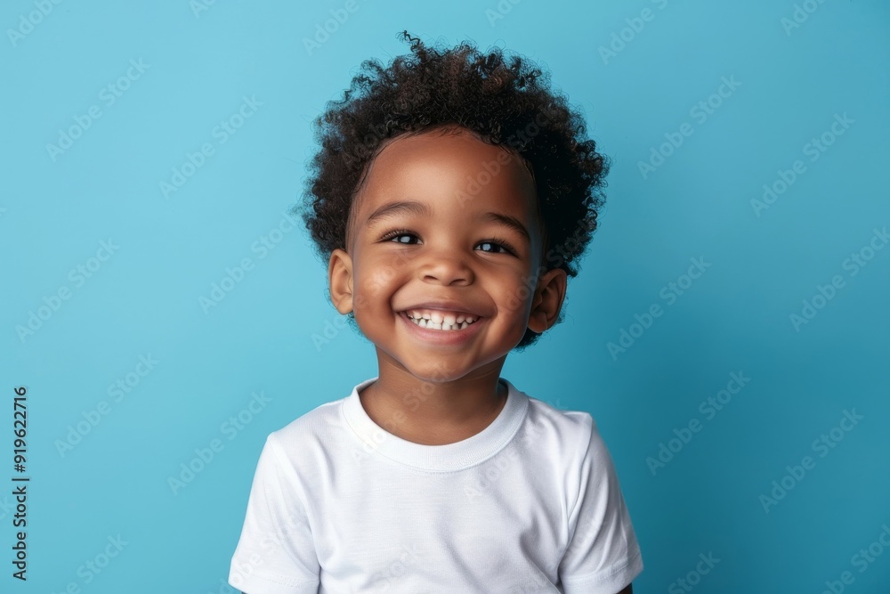 Happy child portrait. Little african american kid boy on blue background, Generative AI Happy child portrait. Little african american kid boy on blue background, Generative AI