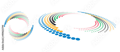 Abstract colorful dotted background. Red, Green, Black, Yellow and Blue colors halftone dots.