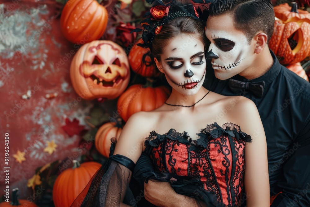 Romantic and lovely couple in halloween Romantic and lovely couple in halloween