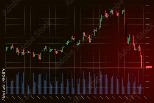 Stock market trading technical analysis bar chart fall. Business exchange candlestick graph downtrend. Crisis economy and investment loss graph. Trader financial index crash banner. Black background