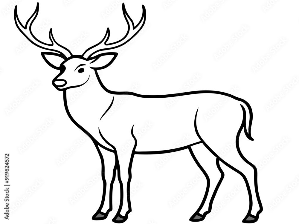 Obraz premium Graceful Deer Stag with Large Antlers Vector Illustration and Line Art Design, Majestic deer stag with large antlers vector illustration, perfect for nature-themed designs.