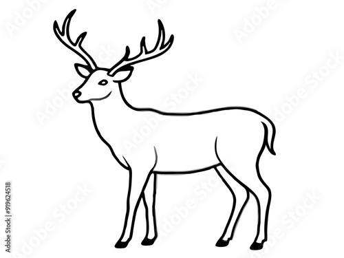 Graceful Deer Stag with Large Antlers Vector Illustration and Line Art Design, Majestic deer stag with large antlers vector illustration, perfect for nature-themed designs.