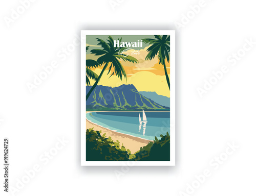 Hawaii - Vintage travel poster. Vector illustration. High quality prints