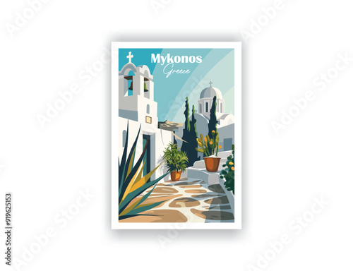 Mykonos - Vintage travel poster. Vector illustration. High quality prints