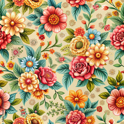 Vintage floral seamless pattern with pink roses and leaves, perfect for summer wallpaper and retro decoration