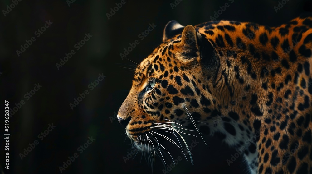 Obraz premium An up-close image of a leopard with a dark background