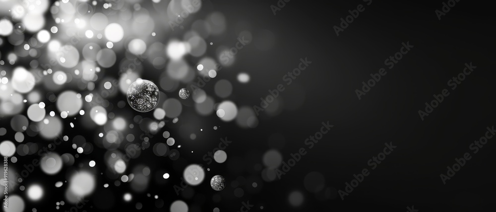 A black-and-white image of bubbles suspended in mid-air, surrounded by a hazy backdrop of additional bubbles A black-and-white image of bubbles suspended in mid-air, surrounded by a hazy backdrop of additional bubbles