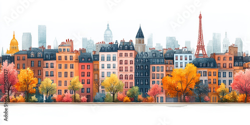 A horizontal illustration of Paris