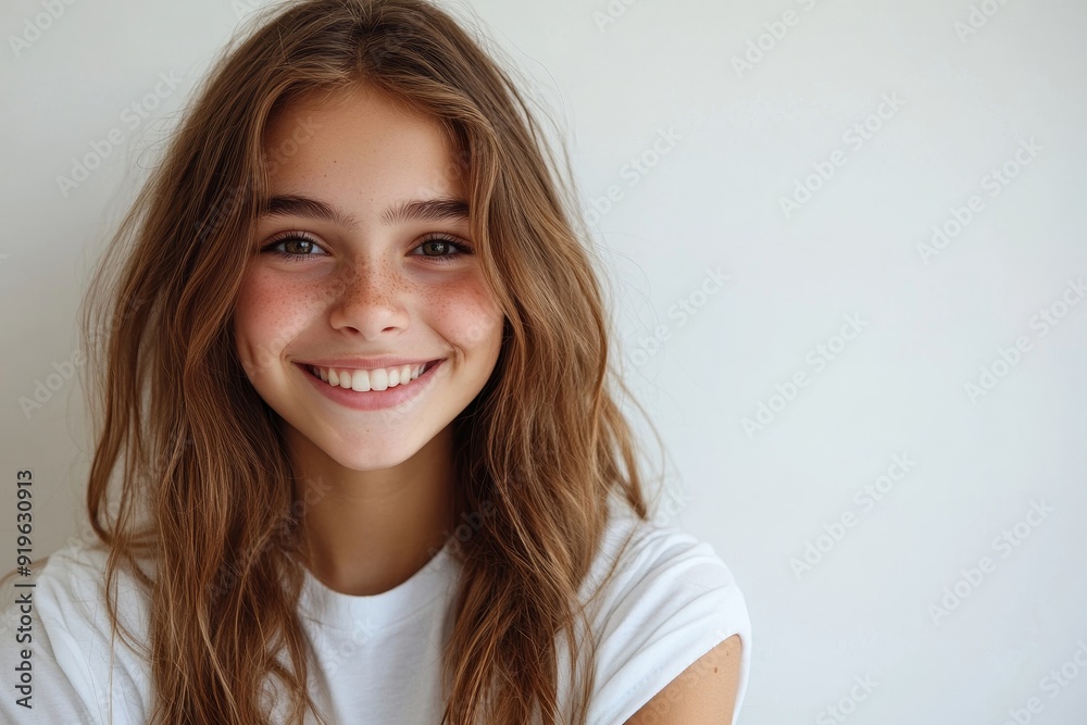 Vaccinated teenage girl smiling at the camera on a white background, Generative AI Vaccinated teenage girl smiling at the camera on a white background, Generative AI
