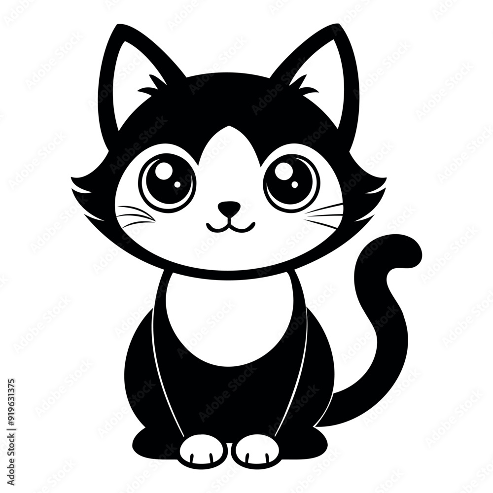 Cute Cat cartoon silhouette Vector Illustration isolated on a white background Cute Cat cartoon silhouette Vector Illustration isolated on a white background