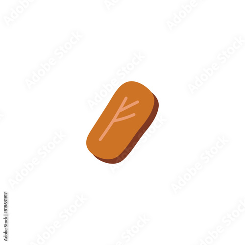 Wooden vector Fehu icon and runic elements of the Footboard, highlighted on a white background
