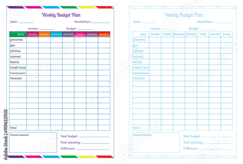 An Illustration of Monthly Budget Planner Templates in cmyk mode. Ready to print