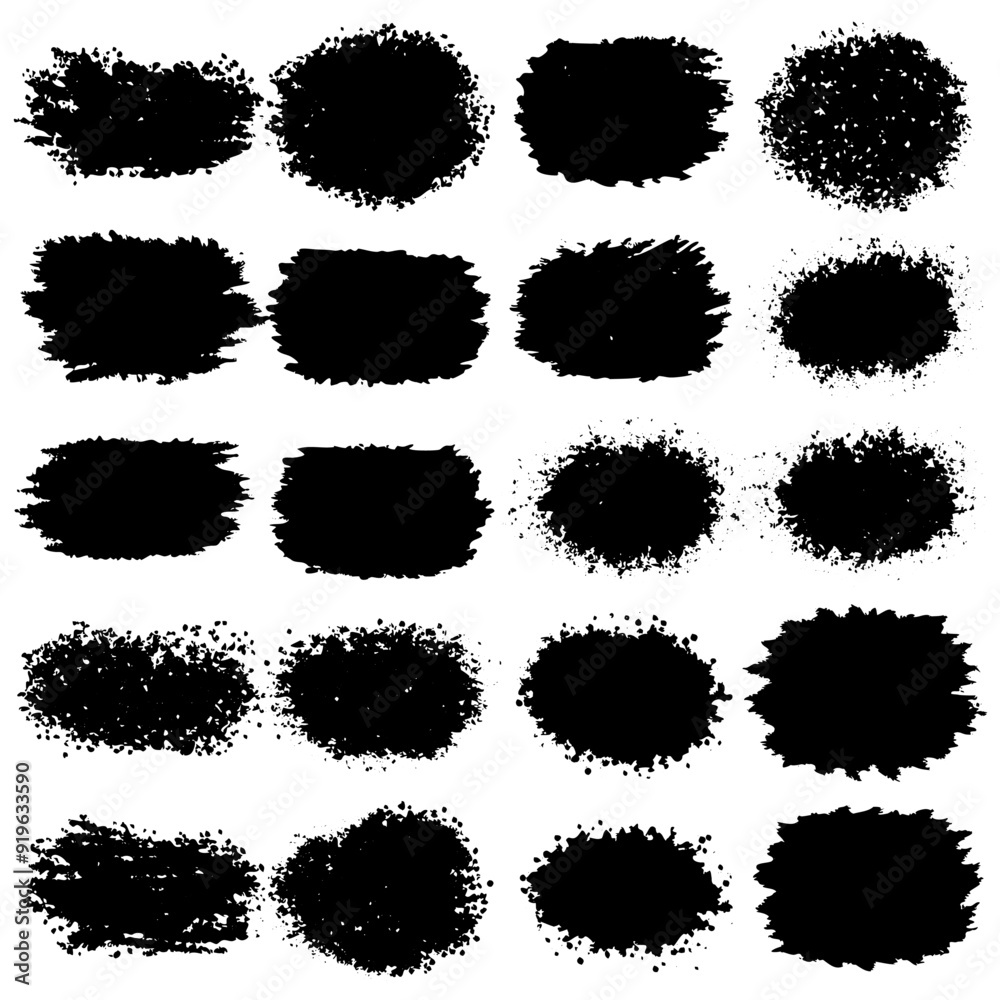 A collection of bold black brush strokes painted on a white background A collection of bold black brush strokes painted on a white background