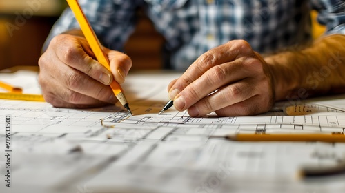 A home renovation project's architect marking up the blueprints