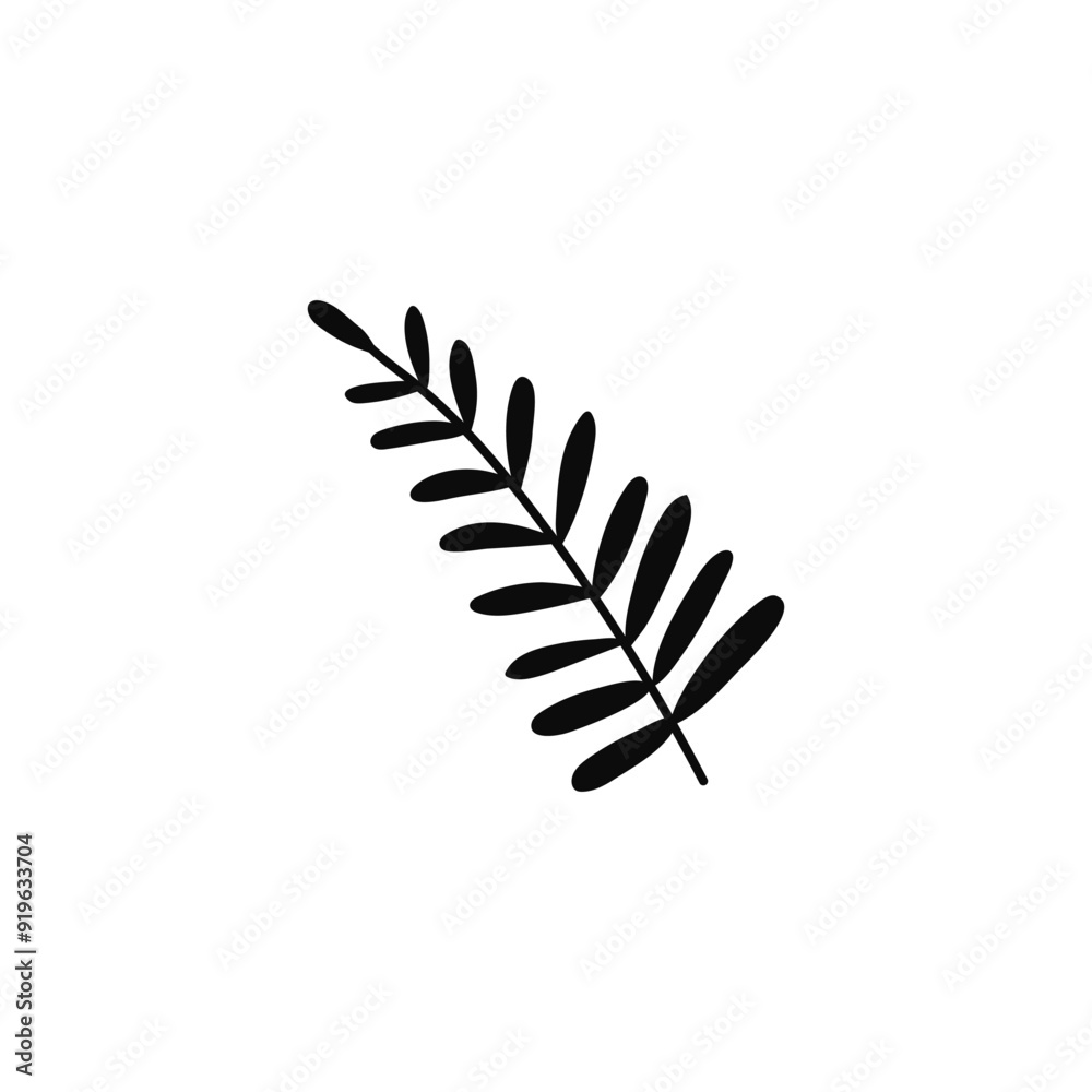 Botanical vector illustration with a black fern twig with leaves on a white background Botanical vector illustration with a black fern twig with leaves on a white background