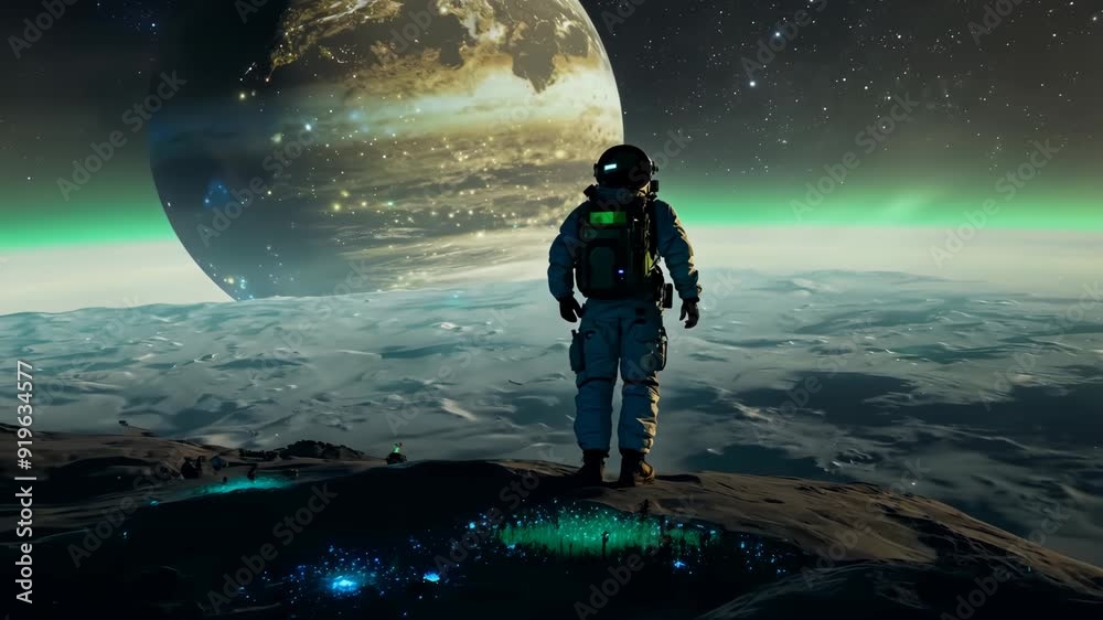 Lone Astronaut Looks Out At Alien Planet In Awe Lone Astronaut Looks Out At Alien Planet In Awe