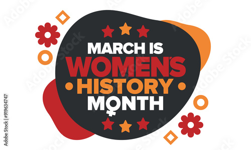 Women's History Month. Celebrated annual in March, to mark women’s contribution to history. Female symbol. Women's rights. Girl power in world. Poster, postcard, banner. Vector illustration