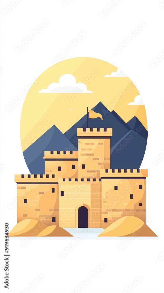 Siege of a fortress, catapults and walls, medieval warfare, flat design illustration Siege of a fortress, catapults and walls, medieval warfare, flat design illustration