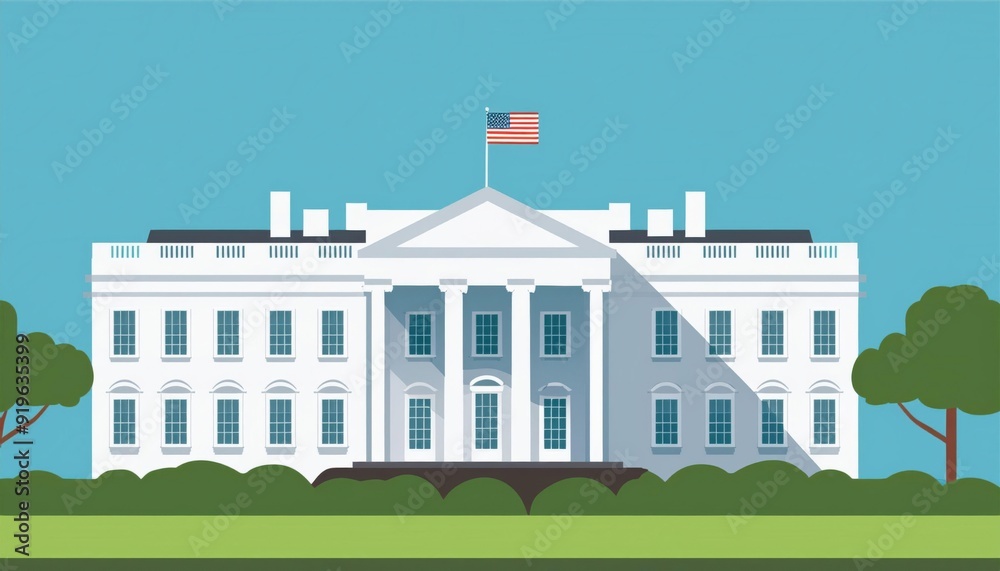 Simplified illustration of the White House with a clear blue sky ...