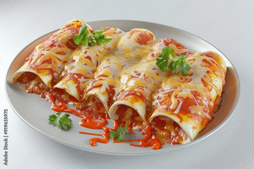 Enchiladas on a plate in the white background Enchiladas on a plate in the white background