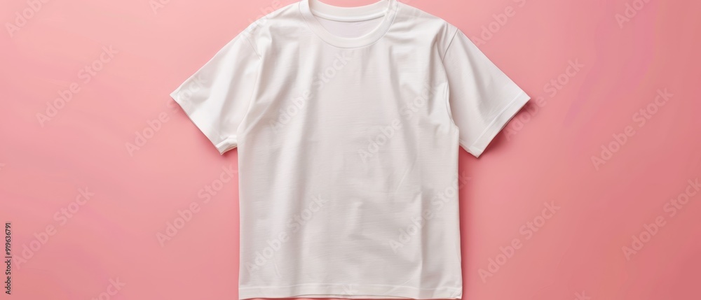 A white T-shirt against pink backdrop, with its back half clipped out A white T-shirt against pink backdrop, with its back half clipped out