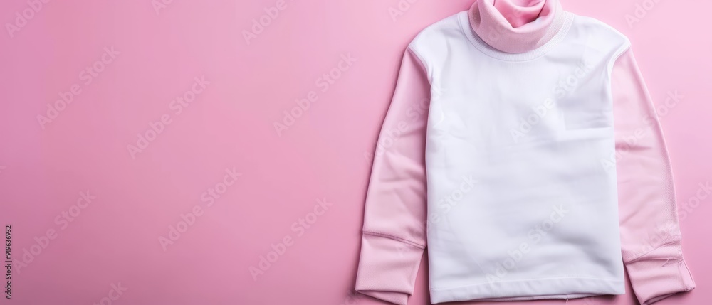 A pink-and-white sweater atop a coordinating pink-and-white background, accessorized with a pink scarf A pink-and-white sweater atop a coordinating pink-and-white background, accessorized with a pink scarf