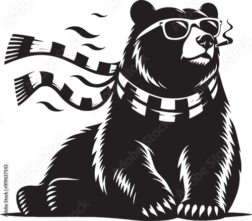 Cool Bear Silhouette vector illustration isolated on a white background